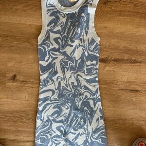 Sleeveless Blue and White Swirl Dress